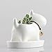 Modern Simple Balcony Small Planter Little Dog Milky White Ceramic Succulent Plant Flower Pot Miniature Decoration with Tray Neck with Bell Weaving Tail 4.5 x 2.36 x 3.46inches (NO Plants)