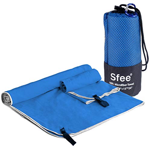 Sfee-Microfiber-Sport-Travel-Towel-Set-72x3224x15-Quick-Dry-Absorbent-Compact-Lightweight-Soft-Beach-Yoga-Bath-Gym-Towels-Fit-for-Outdoors-Fitness-Hiking-CampingCarabinerXL-Dark-Blue