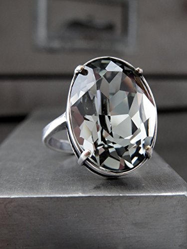 Swarovski black diamond crystal oval ring with antiqued…
