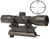 Ultimate Arms Gear Tactical SKS 4x30 mm Mil Dot Reticle Rifle Hunting Sniper Scope with See Thru Lens Caps + Stealth Black Steel SKS 7.62x39 Rifle See Through Receiver Cover Replacement High Profile Tactical Scope Weaver Picatinny Rail Mount Complete With Rings