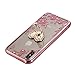 Miniko iPhone Xs Max Case Pink Ring, Soft Slim Bling Rhinestone Floral Crystal TPU Plating Rubber Case Cover with Detachable 360 Diamond Finger Ring Holder Stand for iPhone Xs Max 6.5 inch