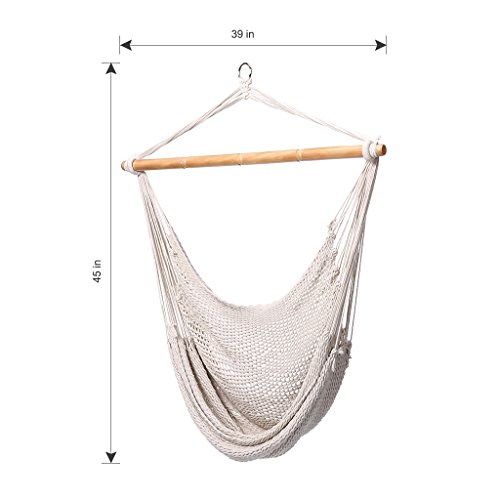 Finether Mesh Hammock Chair Swing, Netted Swing Chair Swing Seat Rope Hanging Chair for Any Indoor or Outdoor Spaces, 300 lbs Weight Capacity,White - Thumbnail 6