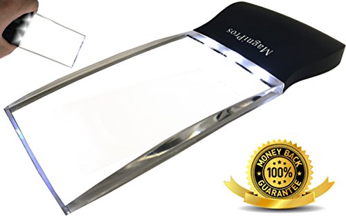 MagniPros LED Light 2X Large Rectangular Handheld Magnifier Reading Magnifying Glass - 2.3" X 4" Rimless Distortion-Free Lens for Seniors, Low Vision, Books, Pages, Magazines, Newspapers, Maps
