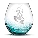 Integrity Bottles Premium Mermaid Stemless Wine Glass, Crackle Teal, Handblown, Tribal Design, Hand Etched Gifts, Sand Carved