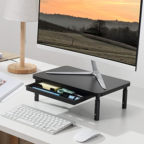 ETHU Monitor Stand Riser, 3 Height Adjustable Monitor Stand with Storage Drawer Desk Organizer Ergonomic Stand for Computer Printer Laptop PC iMac Black