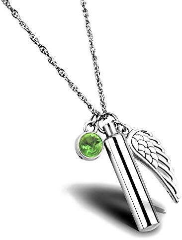 Cylinder Cremation Jewelry Memorial Urn Necklace for Ashes Keepsake for Your Loved One (August 1.3in/3.3cm)