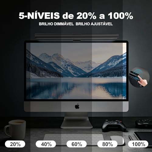 Luminária LED para Monitor com 3 Modos de Cor, Brilho Ajustável e Alimentação USB, Barra de Luz para Tela com Proteção Ocular, Sem Reflexo, Temperatura de Cor Regulável para Home Office