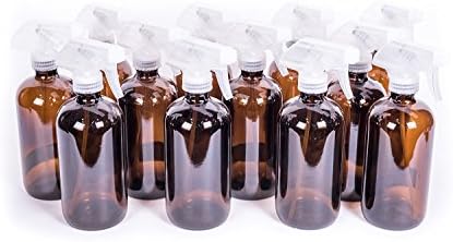 Aroma Oil Tools - Glass Bottle with Trigger Sprayer (Amber) for Essential Oils - 8oz - 12 Pack