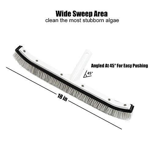 Swimming Pool Wall & Tile Brush , Combo Nylon and Stainless Steel Wire Brush for Cleaning Walls, Tiles & Floors, 18" Milky White Aluminum Back Hybrid Brush Head with EZ Clips (Pole not Included) - Thumbnail 2