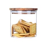 AUYE Glass Storage Jar,Coffee Bean & Kitchen food Container with Natural High grade wood Lid and Silicone Seal Ring (17 Ounce)