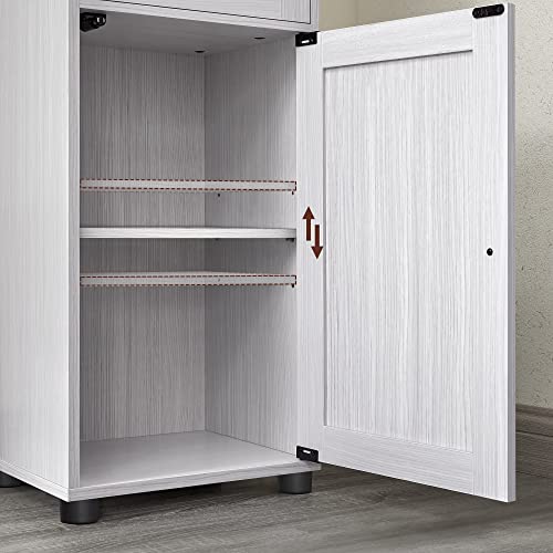 VASAGLE Armário Alto para Banheiro, Armário Estreito, com Prateleira Aberta, Porta de Vidro, Pés Resistentes à Água, Prateleiras com Altura Ajustável, que Economiza Espaço,Branco Ácer BRBBK163T44