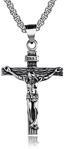 Vintage Christ Jesus Cross Crucifix Pendant Stainless Steel Necklace
