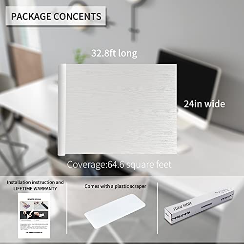 White Wood Grain Contact Paper 24"x394" Peel and Stick Wallpaper