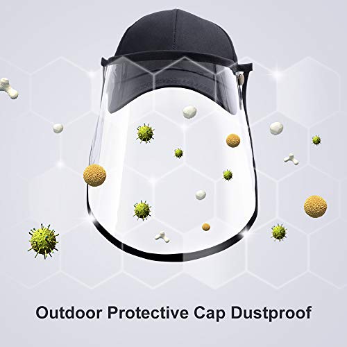 WERFORU Protective Hat with Face Mask Waterproof Clear Visor Face Hat Black Baseball Cap for Men and Women Detachable Full Face Hat Adjustable for Outdoor Activities 1Pack
