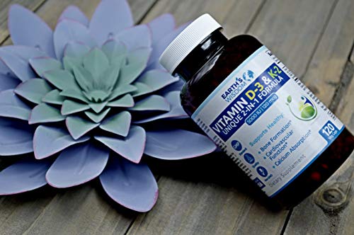 image for Earth's Wisdom Vitamin D3 5000 IU with K2 (MK7) Formula. Bone & Heart 