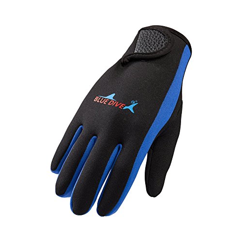 NATYFLY Wetsuits Gloves Scuba Premium Neoprene 1.5mm Diving Gloves Five Finger Glove (Blue, Small)