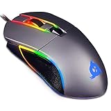 KLIM Aim Gaming Mouse - Wired Ergonomic Gamer USB Computer Mice, Chroma RGB Mouse [7000 DPI] [Programmable Buttons] Ambidextrous, Ergonomic for Desktop PC Laptop, High Precision Optical Laser, Grey