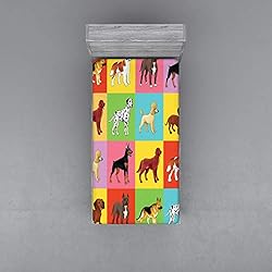 Ambesonne Dogs Fitted Sheet, Colorful Checkered
