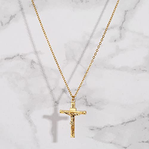 Pinsparkle Cross Necklaces For Women Men Crucifix Necklace Women Cross Necklace Jesus Necklace 18K Gold Plated Cross Chain