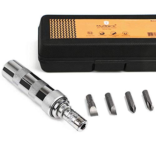 MulWark 3/8-Inch Drive Premium Reversible Manual Impact Driver Set- Hammer Screwdriver Kit with S2 Steel Impact Bits to Disengage Rusted Fasteners or Frozen Bolts| Flathead 5/16” 3/8” & Phillips #2#3