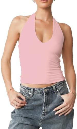 SOLY HUX Women's Ruffle Halter Neck Camisole Sleeveless Open Back
