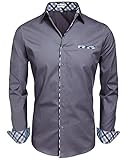 HOTOUCH Men Contrast Business Dress Shirts With Fake Pocket Dark Grey L