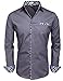 Hotouch Men Contrast Business Dress Shirts with Fake Pocket Dark Grey L