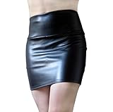 Faux Leather Skirt For Women Sexy Stretchy Mini Skirt 2 Thread Hem High Waist Slim Pencil Skirt Bodycon PU Skirt Black (S)