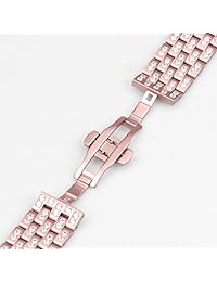 mojidecor para lujo Apple Watch Band Reemplazo correa de joyas de oro rosa vidrio de Swarovski Rhinestone Pulsera pulsera Correa de acero inoxidable para Sport Edition, 42 mm