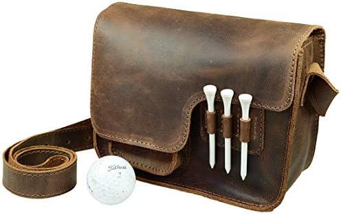 Hide & Drink, Leather Golf Pouch, Shoulder Bag, Ball & Tees Organizer, Sports & Outdoors Accessories, Handmade Includes 101 Year Warranty :: Bourbon Brown