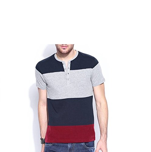urbano fashion men's navy blue, grey, maroon henley neck half sleeve t-shirt