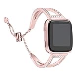 bayite Bling Bands Compatible with Fitbit Versa Band for Women, Stainless Steel Metal Jewelry Bracelet Bangle Wristband, 3 Colors Available