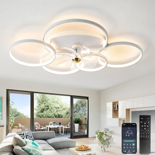 XSXUDODP Modern Ceiling Fan with Lights, LED Ceiling Light Dimmable Fan, 86 cm Lamp with Ceiling Fan for Living Room, Bedroom