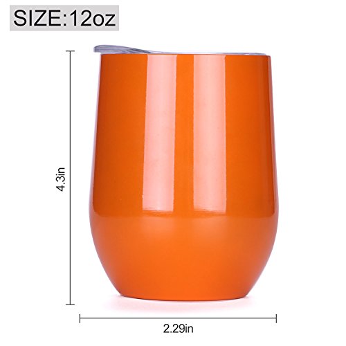 12 oz Insulated Stemless Glass,Stemless Wine Glass,Wine Tumbler, Exclusive for Home, Office,Perfect for Wine,Coffee, Drinks,Champagne,Cocktails (12oz, Orange) - Thumbnail 6