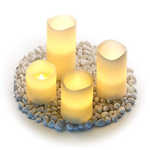 Hayley Cherie - Textured Real Wax Flameless Candles with Timer (Set of 4) - LED Candles 3, 4, 5, 6 inches Tall - Flickering Amber Flame - Battery Operated Pillar Candles - Large Unscented
