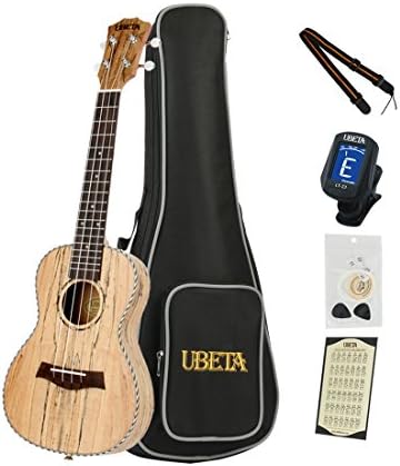 UBETA UC-SM-061 23'' Concert Ukulele ,Spalted Maple Top,Back and Sides (6 in 1)Kit: Gig bag, Clip-on tuner,Aquila Strings, Picks and Strap