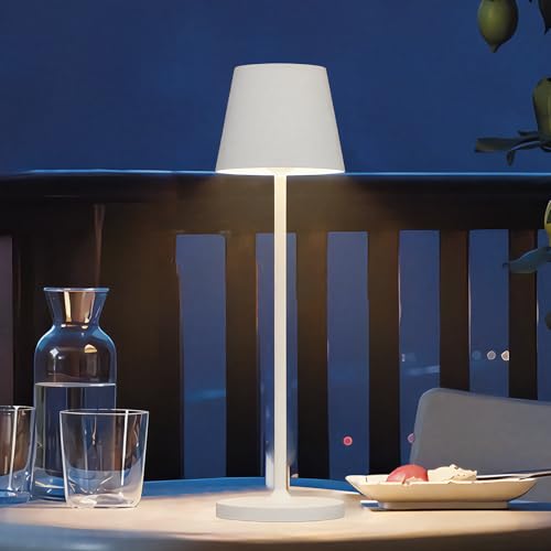 Klighten 2 x Dimmable LED Table Lamp, Rechargeable Warm Light 3000 K Aluminium Desk Lamp, H38 cm, White, IP54, with Charging Base Contact, for Indoor/Outdoor