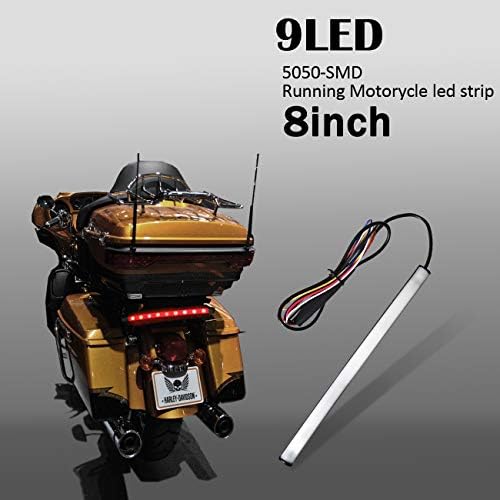 TSIALEE Motorcycle Led Tail Light Strip for License Plate Brake Stop Turn Signal Light Strip 9LED 8" Flexible Third Brake Light for Motorbikes Harley Davidson ATV Scooters