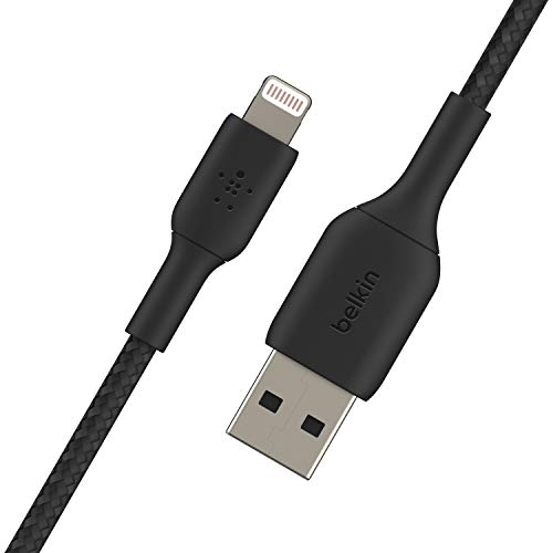 Belkin BoostCharge Braided Lightning Cable - 6.6ft/2M - MFi Certified Apple iPhone Charger USB to Lightning Cable 6ft - iPhone Cable - iPhone Charger Cable - Apple Charger - USB Phone Charger - Black