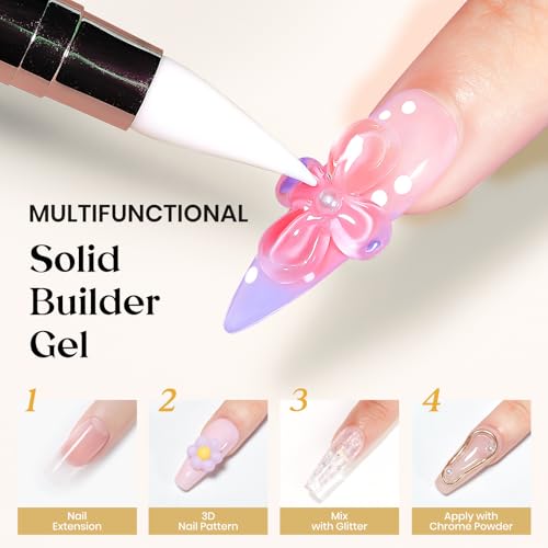 MIZHSE Builder Solid Gel, Clear Non-Stick UV Nail Extension Gel for Nail Art Decoration and Repair DIY Nail Art Manicure 15g