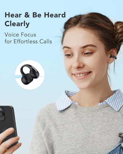 Clip Earbuds Open Ear Headphones Wireless Earphones Bluetooth 6.0, 12mm Dynamic Drivers, 25 Hours Sports Ear buds, Air Conduction Headphones Compatible with iPhone & Android, Black