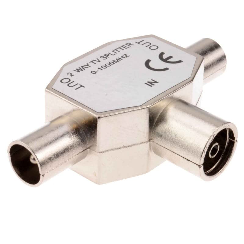 TV Aerial Coax Splitter, Metal Housing, 2 Way 1 Female to 2 x Male Adapter Connector Joiner Aerial splitter