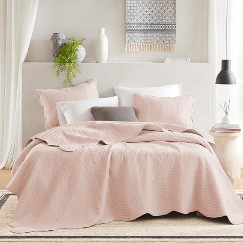 Madison Park Tuscany Quilt Set-Casual Damast Medaillon Stitching Design Lightweight Coverlet Bedding Shams, Full/Queen (228,6 x 228,6 cm), Medallion B