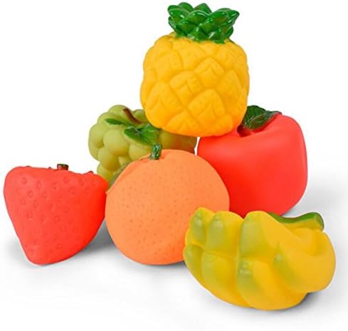 Emorefun Toys 6PCS Float and Squeak Soft Rubber Baby Bath Toy ¨C Fruit Family