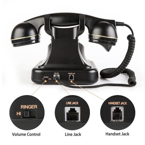 Sangyn Retro Landline Telephone Adjustable Ringer Volume Vintage Phone with Redial Function Corded Desk Old Phone for Home Office Hotel, Black