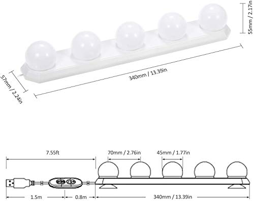 LED Mirror Light Strip - Bath Vanity Lamp Stick on Portable with 11 Brightness Dimmable - DIY Hollywood Above Mirror Makeup Lamp USB Cordless for Bedroom Dressing Table, Bathroom, Dressing Room Mirror