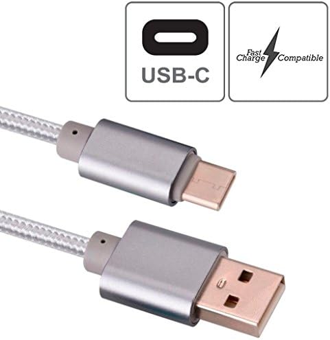 USB C Cable | 6ft Sturdy Braided Cable | Rapid Charge 2.4 Amps | Fast Speed 480Mbps | 56k Ohm Pull-Up Resistor | Silver Cable | Android Nexus Pixel Samsung LG HTC Huawei Oppo Motorola Macbook