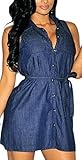 OVERMAL Womens Urban Sleeveless Denim Shirt Dress Shirt Dress for Girl