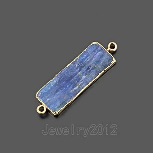 3 Pcs Rectangle Connector on Gold Natural Blue Kyanite Gemstone Crystal Point Silver Gold Pendant Connector Beads