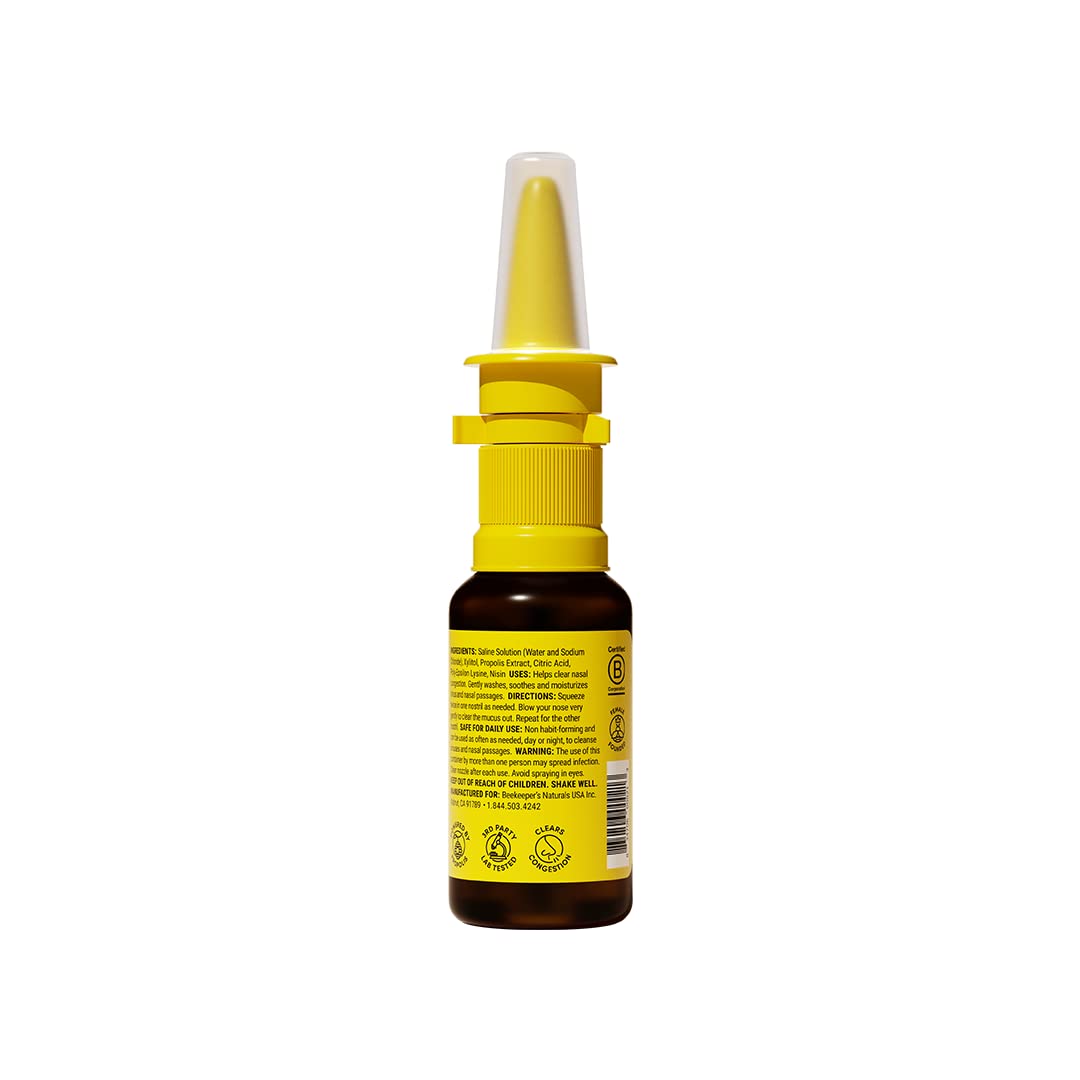 Beekeeper's Naturals Nasal Spray for Adults with Propolis, Xylitol & Saline, Clears Nasal Congestion, Moisturizes Sinus Canal, & Decongest Sinus Cavities, 1 fl oz